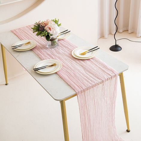 Chemin de table bohème en gaze, tissu rose brumeux, décoration de table pour anniversaire, mariage, fête, intérieur, 90 x 300 cm (1/4)