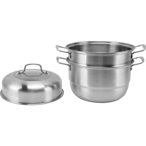 Marmite à vapeur en acier inoxydable avec poignées des deux côtés, marmite à vapeur multicouche épaisse, casserole avec couvercle en verre trempé, 3 niveaux (1/5)