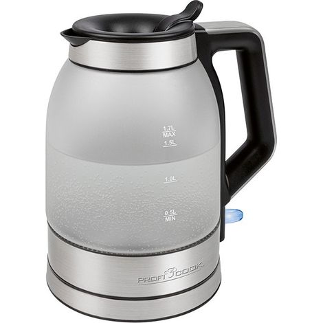 Proficook WKS 1215G Bouilloire Électrique, Verre de 1,7 Litre, Récipient sans BPA, sans Fil, Éclairé 2200W Argent (1/5)