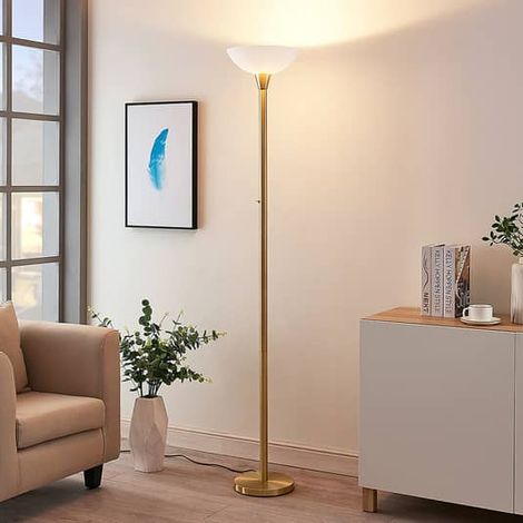 [NEUWERTIG] Lindby Deckenfluter Ignacia M. Glasschale, Lampe Leuchte Stehlampe Ip20 Messing B-Ware