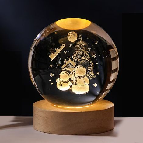 Boule À Neige LED - Veilleuse Cristal 3D Noël - Socle Bois Naturel - Décoration Intérieure et Cadeau - 1 Pièce (1/5)