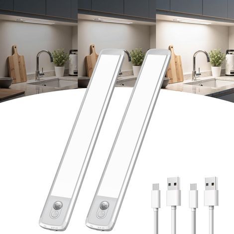 Wiederaufladbare LED-Lampe, Innen-Bewegungsmelder-Licht, USB-C-Beleuchtung, kabellose Schranklampe für Kleiderschrank, Schrank, Treppe (30 cm, 2 Stück) (1/5)