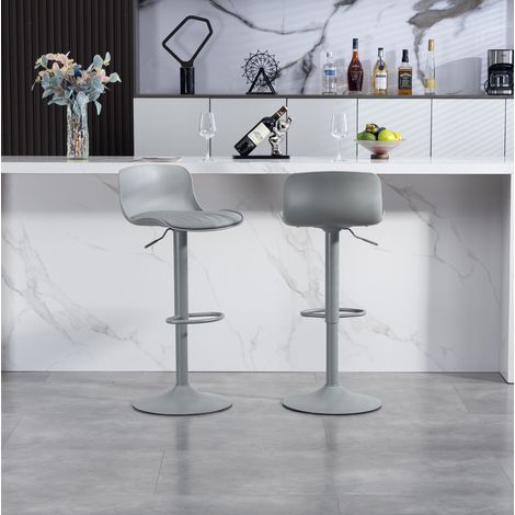 Verstellbarer drehbarer Barhocker, 2er-Set, grau, Metall und Kunstleder HAVRYA (1/5)