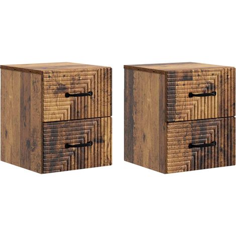 Mesita de Noche de Pared con cajón 2 pcs Madera envejecida