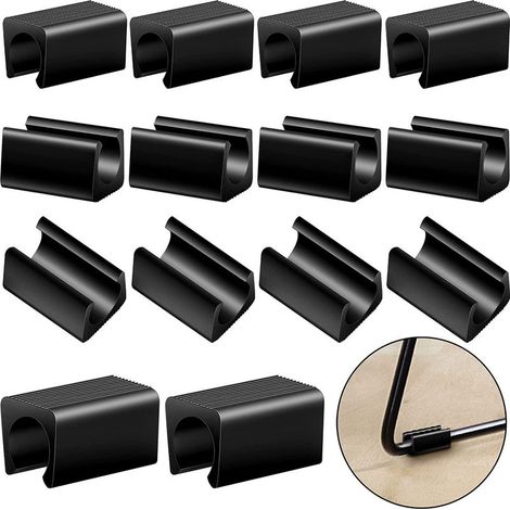 40 protectores rectangulares para patas de sillas, abrazaderas para patas de sillas, cubiertas de plástico, almohadillas para suelo para tapas de tubos, color negro, antideslizantes, en forma de U. (1/4)