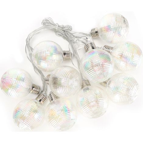 Guirlande lumineuse E27 5.5m 100LED ampoules en cuivre, USB étanche, décoration mariage, fête, anniversaire, chambre, alimentation USB ou piles (sans piles, 10 ampoules prismatiques arc-en-ciel) (1/5)