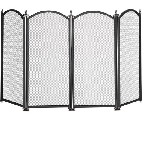 Pare-feu de cheminée pliant 54 x 97,5 x 1,5 cm protection étincelles ambiance cosy en métal noir (1/5)