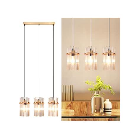 GBLY Pendelleuchte Mesa de Comedor Lámpara Suspension 3 Llamas Oro E27 Vintage Pantalla Vidrio Ø 16 Para Cocina Café Bar Sala Sin Bombilla