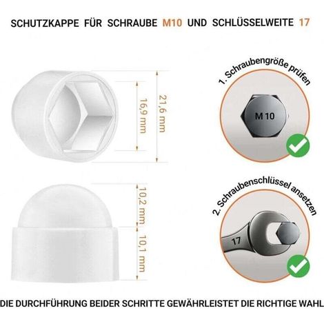 50 Pièces Cache-Écrous Plastique M10 Blanc RAL 9010 – Protection Antirouille et Antipoussière pour Boulons Hexagonaux (1/5)