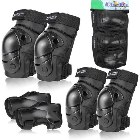 Schonerset 6-in-1 für Kinder & Erwachsene, Knie-, Ellbogen- & Handgelenkschoner, verstellbar, Schwarz M (1/5)