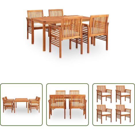 vidaXL Salle à manger extérieure - Ensemble à manger d'extérieur 5 pcs et coussins Acacia solide (1/5)