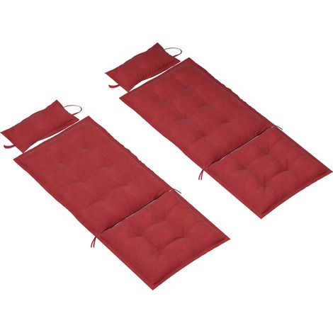 2er Set Auflage für Sonnenliege Wasserabweisend Liegenauflage für Gartenliege Polsterauflage für Strandliege Liegestuhl Kissen Polster für Gartenmöbel Auflagen 50x116x5 cm, Weinrot Aosom