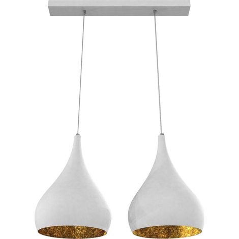 LUMICOM  CALICE LINEARE Sospensione, 2x E27, max 42W, metallo, bianco/foglia oro, Ø 20cm (1/2)