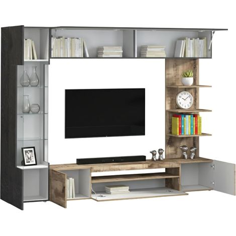 Wandregal Galatina, Wohnzimmerschrank 8 Fächer, Türen, Made in Italy, 12 Fächer, 245x40x191.2h cm, Ahornbraun