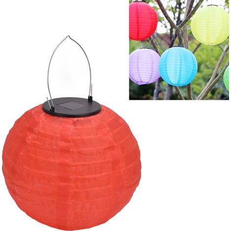 20 cm (8 Zoll) große LED-Solarlaterne aus wasserdichtem Nylongewebe, solarbetrieben, kein Stecker erforderlich, ideal für Hochzeiten, Haus- und Gartendekoration. Rote LED-Solarlaterne aus Stoff. (1/5)