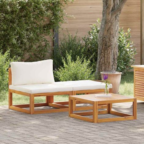 Salon de jardin 3 pcs Contemporain, Ensemble repas de jardin, avec coussins crème Bois d'acacia solide OIB2916E (1/5)