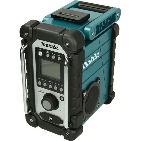 Makita – Radio de chantier DMR107 – Alimentation secteur avec bloc inclus – Résistante aux éclaboussures – Fréquence FM 87.5-108 MHz