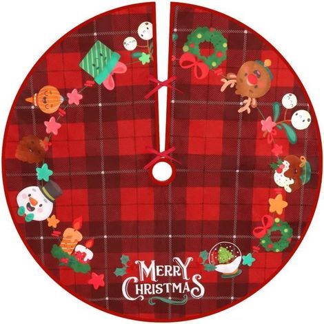 Christmas Tree Skirt - 90 cm - Polyester - Red - Round Shape