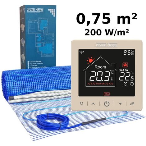 Kit de calefacción por suelo radiante 0,75 m², 200 W/m² + SN-15 termostato Wi-Fi programable
