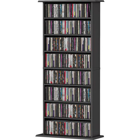 Meuble de rangement CD DVD 8 compartiments 6 niveaux réglables 360 CD 185 Blu-ray noir