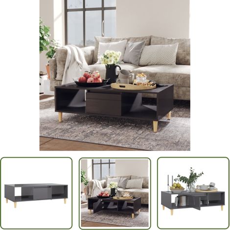 The Living Store Couchtisch Hochglanz-Grau 103,5x60x35 cm Holzwerkstoff - Couchtisch - Wohnzimmertisch - Skandinavisches Design - Grau - Holzmöbel (1/5)