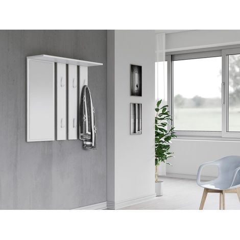 REGGY - Appendiabiti da parete + specchio grande - 6 ganci doppi - Mensola - Mobili ingresso - 85x82x15cm (1/2)