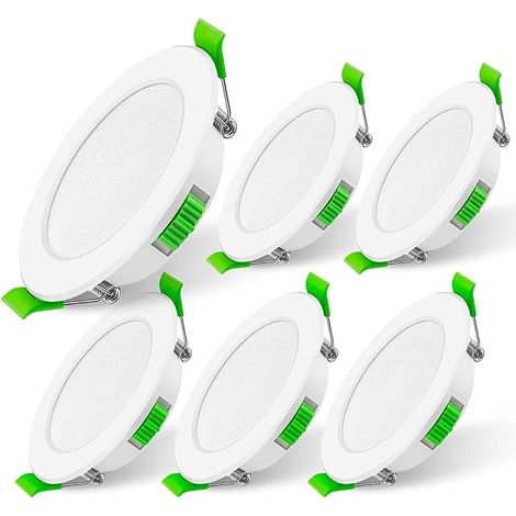 6er-Set LED-Einbaustrahler, 75 mm Lochdurchmesser, 5 W, Deckeneinbaustrahler, Warmweiß (3000 K), Neutralweiß (4000 K), Kaltweiß (6500 K), einstellbar, 220 V, IP44, für Bad und Küche, rund, flach (1/5)