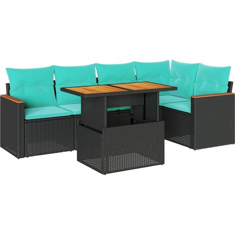Set de sofás de jardín 6 piezas y cojines ratán sintético negro vidaXL