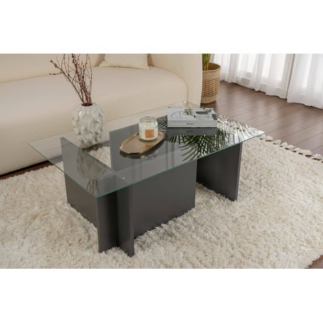 Dmora - Mesa de café Azriel, Mesa de centro baja, Revistero para sofá, Estante de la sala de estar, 105x65 h40 cm, Antracita (1/5)