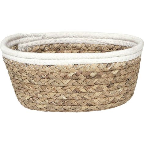 Ovaler korb aus baumwolle mit pflanzlichen stoffen 21x16x9 cm - naturweiss - Tendance