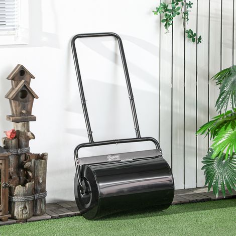 Wasserdichte Gartenwalze aus schwarzem Metall, Φ32x50cm, Behälter bis zu 38 Liter (Wasser oder Sand)