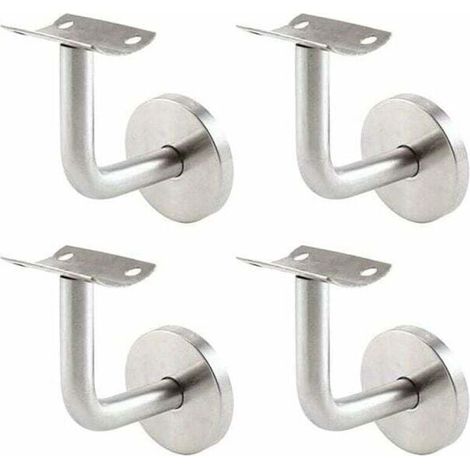 Supports de Main Courante pour Fixation Murale - Supports en Acier Inoxydable pour Rampe d'Escalier - Ensemble de 4 Supports Muraux pour Garde-Corps - Couleur Argentée (1/5)