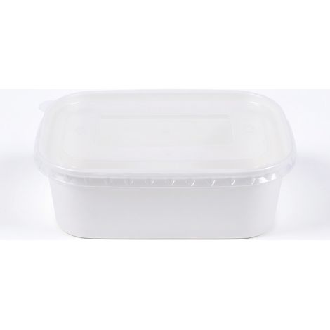Bol rectangulaire en kraft blanc 750 ml avec couvercle en PP