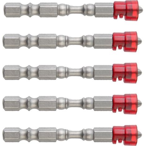 Jeu de 5 embouts de tournevis magnétiques S2, tête cruciforme, rouge, pour perceuse électrique et visseuse sans fil, embouts aimantés puissants, lot de 5 pièces, modèle SKU00127 (1/5)