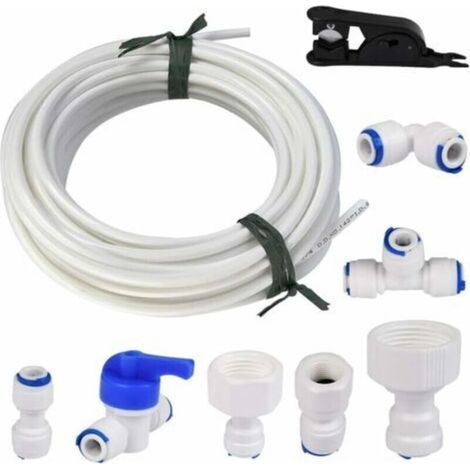 Tuyau d'alimentation en eau universel de 15 m, kit de raccord de tuyau de réfrigérateur 1/4", tube de filtre, pièces et accessoires pour réfrigérateurs européens/américains (1/4)