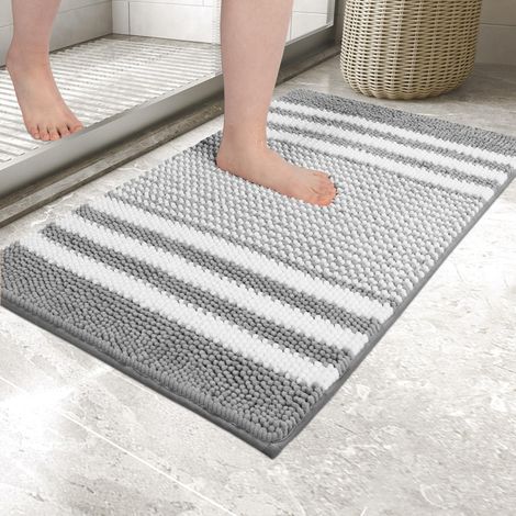 Tappetino da bagno, tappetino da bagno antiscivolo e assorbente, tappetino da bagno in morbida microfibra di ciniglia, lavabile in lavatrice, 40 x 60 cm, grigio