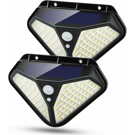 Lampe Solaire Extérieur, 【2Pack-102 LED-2200mAh】 Lumiere Solaire Exterieur Detecteur de Mouvement led éclairage Solaire IP65 Etanche Spot Solaire Sécurité Sans Fil Applique led pour Jardin [Classe éne