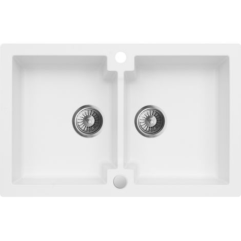 Granitspüle - Spülbecken - Küchenspüle - 79 x 50 cm - Weiß - Einbauspüle - Hochwertige Qualität - Platzsparender Siphon - mit Siphon - Mojito 160 (1/5)