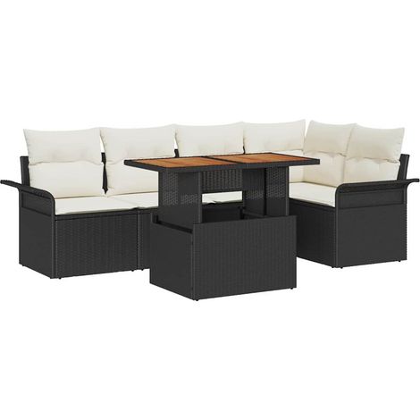 Garden Sofa Set with Storage 6 pcs Black Poly rattan vidaXL