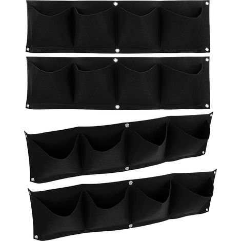 Lot de 4 sacs de culture muraux réutilisables en feutre biodégradable à 4 poches, noirs (1/5)
