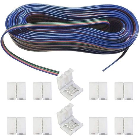 20m Câble de Rallonge à 4 Broches pour Ruban à LED RGB SMD 5050 3528 2835 Câble d'extension de Bande LED Connector Extension Cable avec 10 connecteurs pour 10mm de large RGB 5050 LED Strip (1/5)