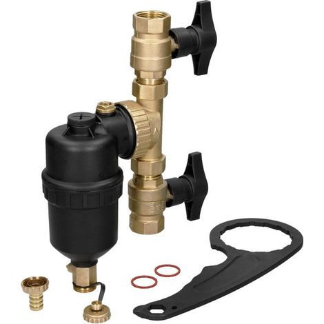 Pot à boue magnétique 1" avec 2 vannes – Aimant 12 000 Gauss – Kit complet – Chauffage central – RF2634 (1/2)
