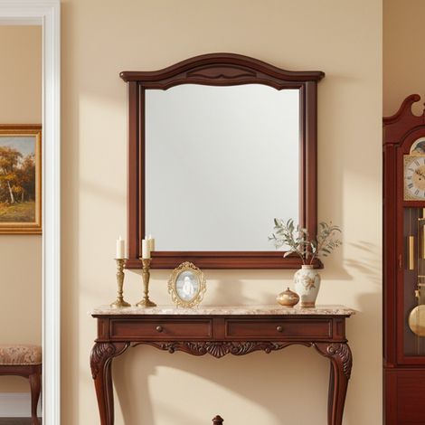 Specchiera Classica Cloe 86x95 cm con Cornice Sagomata Specchio da Parete con Finiture Decorative Color Noce (1/5)