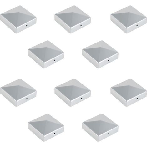 EINFEBEN 10x Pfostenkappe Zaunkappe Quadrat Pyramiden Pyramide Silber 91mm (1/4)