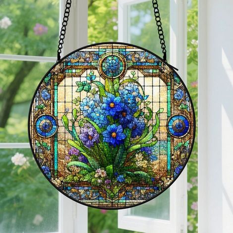30cm Suspension Vitrail pour Fenêtre, Motif Floral Artistique Accroche-Soleils Panneaux Vitraux Décoration pour Anniversaire Femmes, Hommes, Épouse, Tante et Mère (1/5)