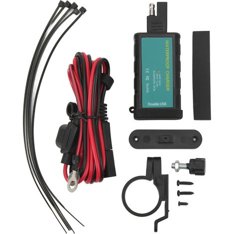 Chargeur téléphone étanche moto vélo électrique fiche SAE 1,4m adaptateur USB 12V double QC3.0 chargeur rapide carré (1/5)
