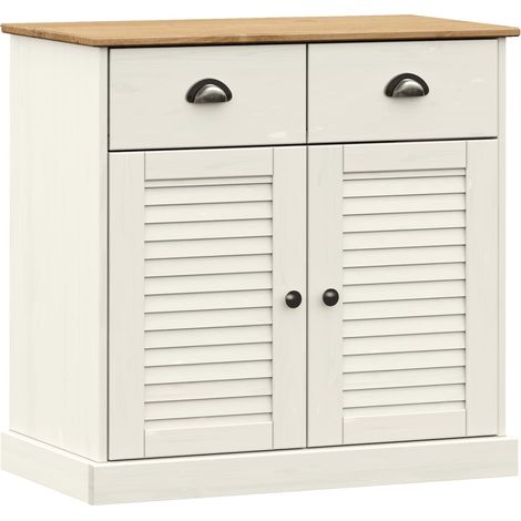 Aparador cómoda mueble almacenaje organizador cocina salón con cajones 78x40x75 cm madera maciza pino blanco 020030138