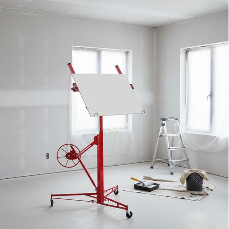 Sollevapannelli per cartongesso, 68 kg, altezza 140-350 cm, inclinazione 60°, acciaio rosso (1/5)