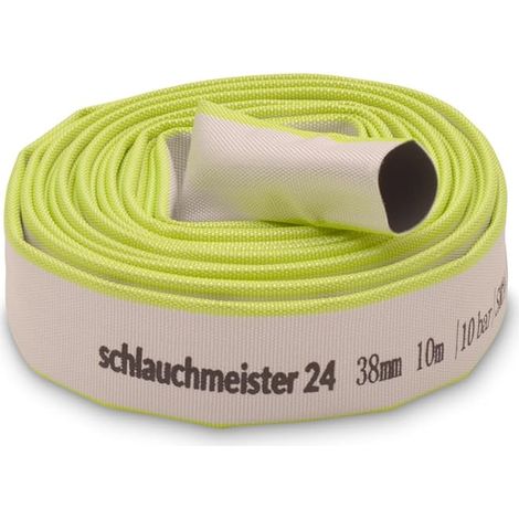 Ø 1 1/2 inch - 38 mm, 10 m - flat hose construction hose industrial hose synthetic rubber, white with green, 10 bar, -4 °F to +60 ° (1/4)