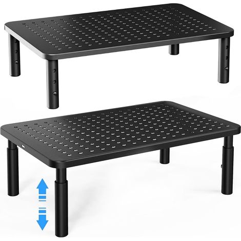 Supporto rialzato per monitor in due pezzi, regolabile in tre altezze, con piattaforma a rete, adatto per laptop, computer desktop e stampanti.